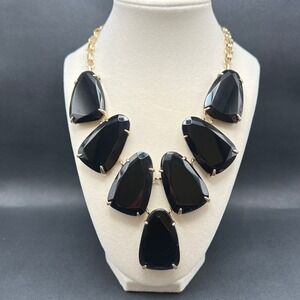 Kendra Scott Harlow Necklace Black Onyx Gold Tone Chunky Faceted Dust Bag EUC